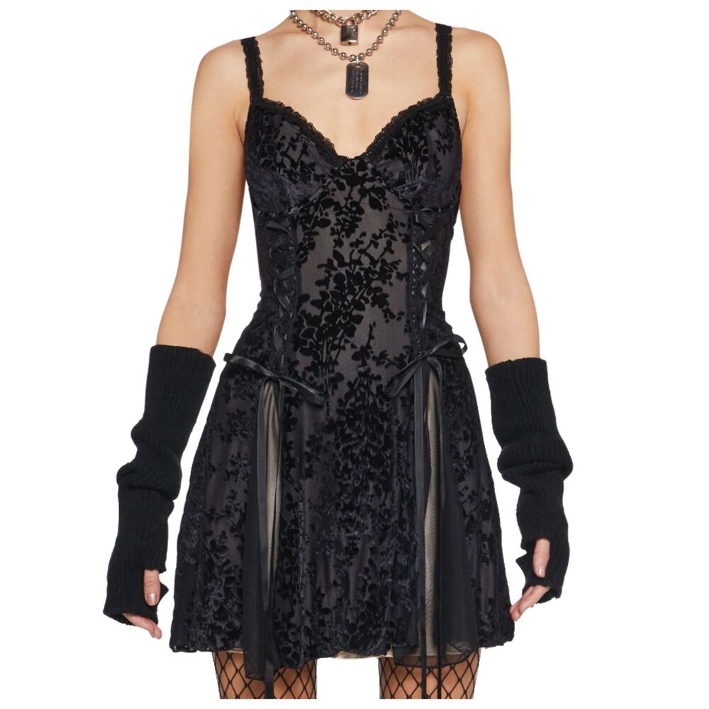 sold out Dolls Kill Current Mood corset velvet ribbon sometimes forever dress